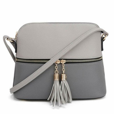 AM3031P-GREY/DARK GREY DOME VEGAN LEATHER CROSSBODY BAG